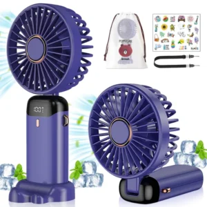 Portable Handheld Personal Rechargeable Fan LED Digital Display 90°Adjustable